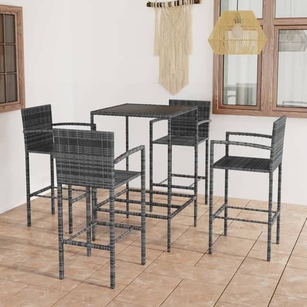 Maison Exclusive - 5 osan puutarhabaari setti, punottu muovi, harmaa grå