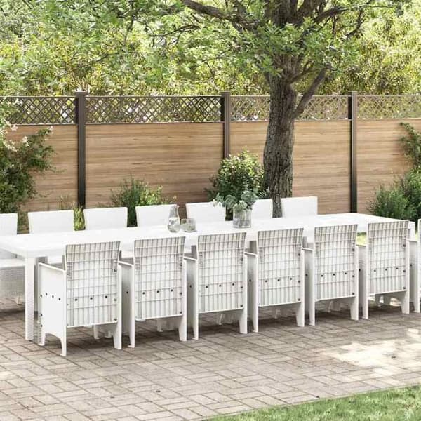 Sæt med bord og stole - EKSKLUSIV HUS - 15 dele - Hvid - Poly rattan - 400×100 cm Vit