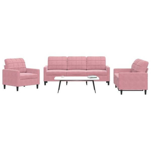 Maison Exclusive - 3-delars soffgrupp med kuddar i rosa sammet