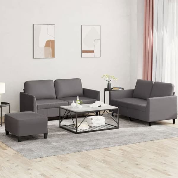 Maison Exclusive - Sæt af 3 sofaer med puder i grå kunstlæder