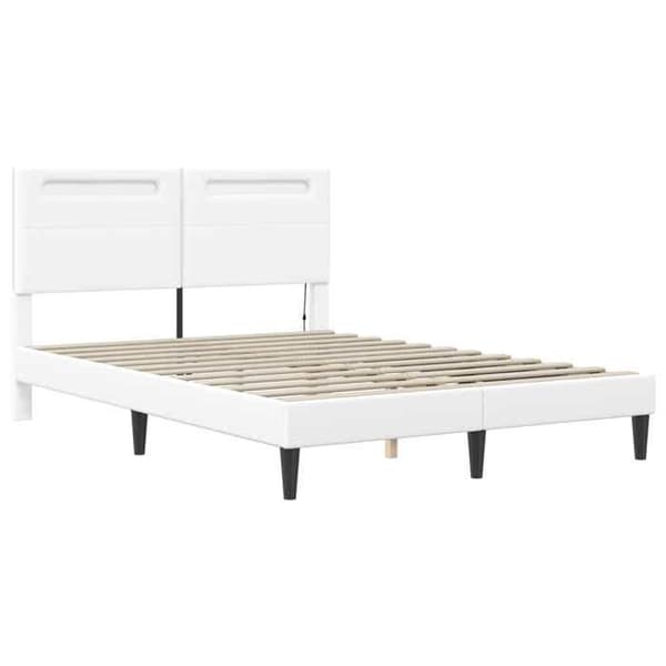 Sengestel - EKSKLUSIV HUS - 120 x 200 cm - Hovedgærde i kunstlæder - Indbygget LED USB - Opbevaring under seng Vit