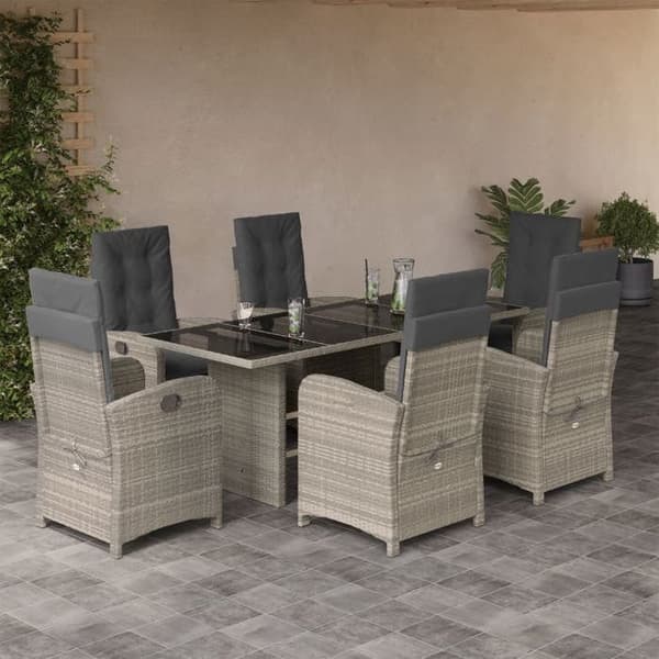 Maison Exclusive - 7-osainen vaaleanharmaa puutarhakalustesarja ja tyynyt, rottinkia