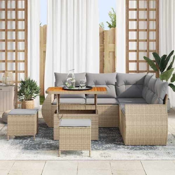 Maison Exclusive - 8 osan beige polyrottinkinen puutarhakalustesetti