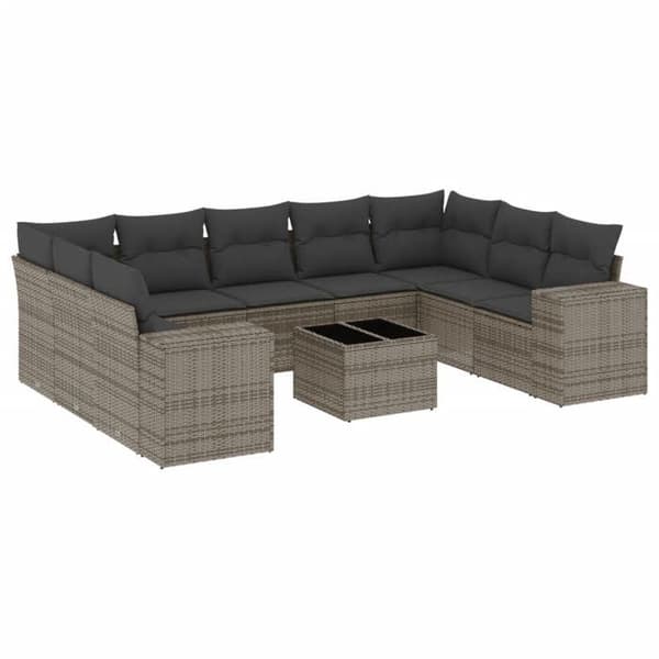 Maison Exclusive - Trädgårdsmöbler med kuddar 10 delar grå flätad resin