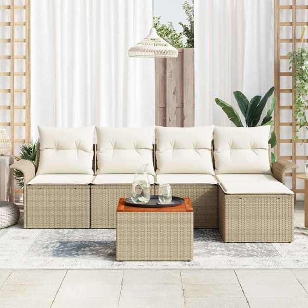 Maison Exclusive - 6-delars trädgårdsoff-set i beige och kräm polyrotin