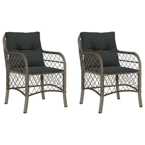 Maison Exclusive - Trädgårdsstolar med kuddar, set om 2, grå flätad resin