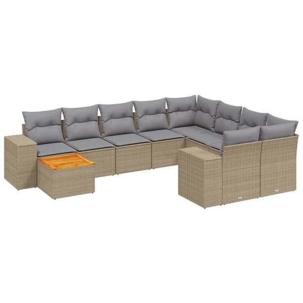 Maison Exclusive - Trädgårdsmöbler med kuddar 10 delar beige flätad resin