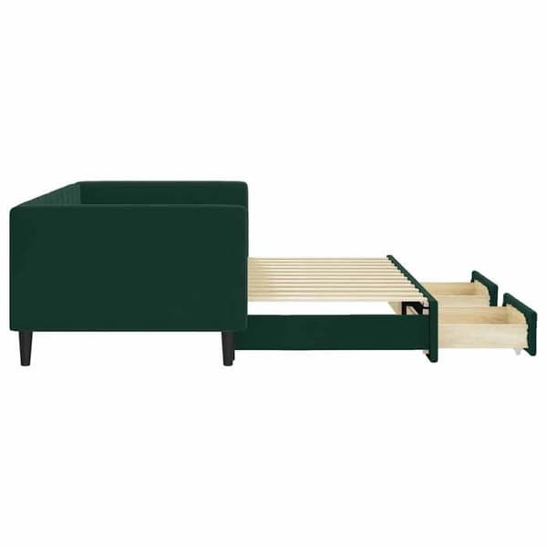 Päivävuode - EXKLUSIIVINEN KOTI - 90 x 200 cm - Vihreä sametti - 2-in-1 vuode - 2 laatikkoa
