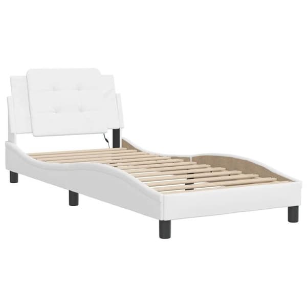 Sengestel - EKSKLUSIV HUS - Zadar - Indbygget LED - Hvid kunstlæder - 90x200 cm Vit