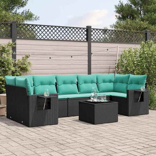 Maison Exclusive - 8-delars trädgårdsoff-set med svarta kuddar i flätad resin