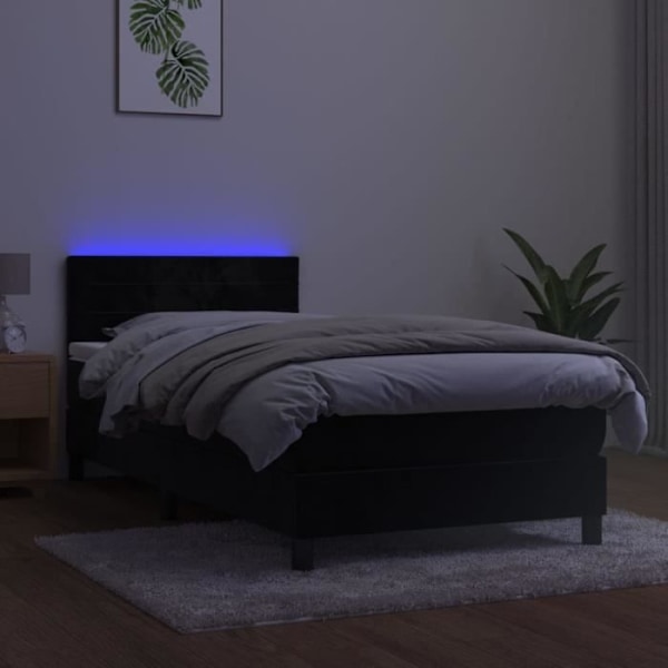 Sort Lamelbund med madras og LED Sort 90x190 cm Svart