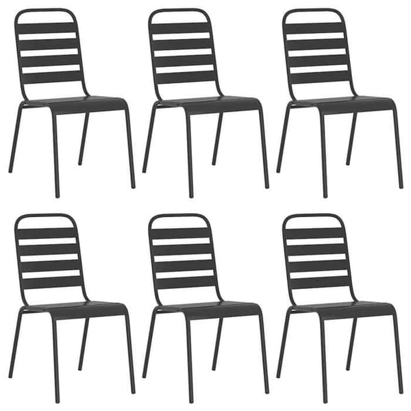 Havemøbler - EKSKLUSIVT HUS - Design med lameller - Antracitstål - 7 dele - Stabelbare stole antracit