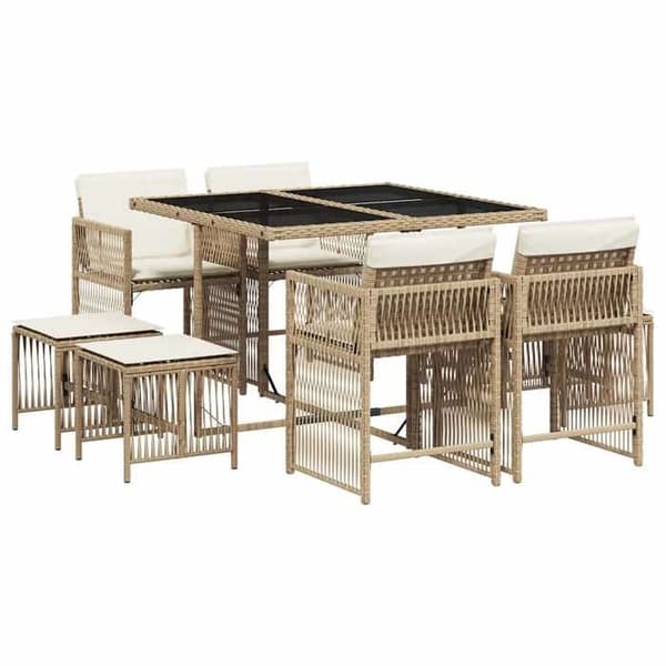 Maison Exclusive - Trädgårdsset med matbord och kuddar 9 delar beige Poly rotting