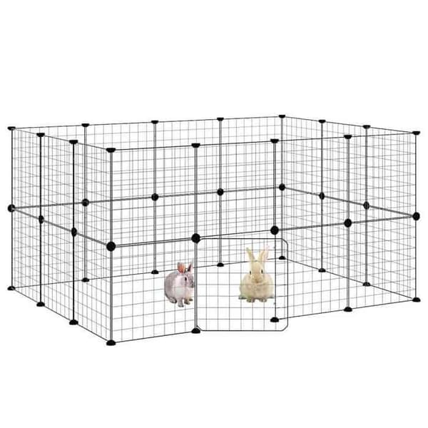 Maison Exclusive - Kæledyrbur med 28 paneler og dør Sort 140x105x70 cm