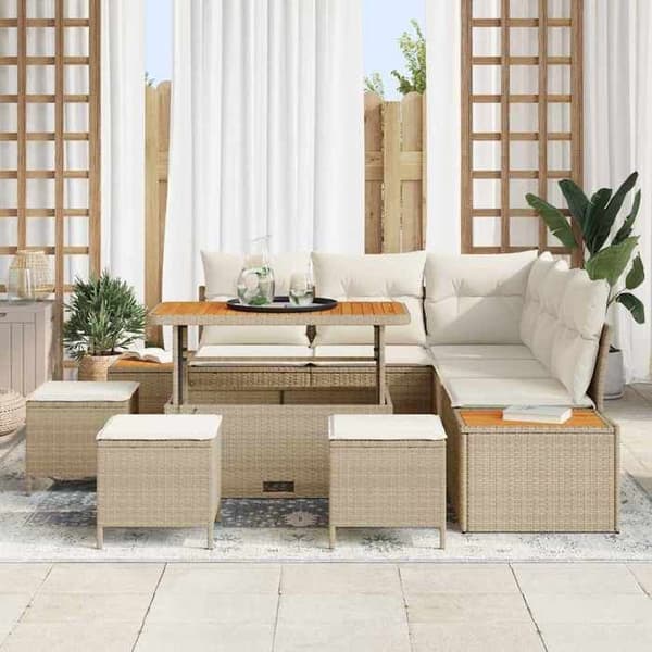 Maison Exclusive - 9-osainen puutarhakalustesarja 8-hengen Beige