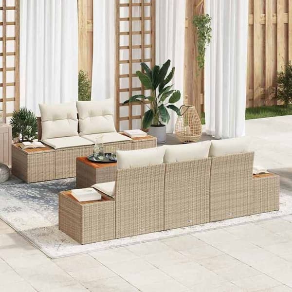 Maison Exclusive - 6 osan beige polyrottinkinen puutarhakalustesetti