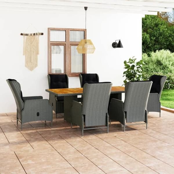 Maison Exclusive - Utomhusmatgrupp med 7 delar och kuddar i flätad resin