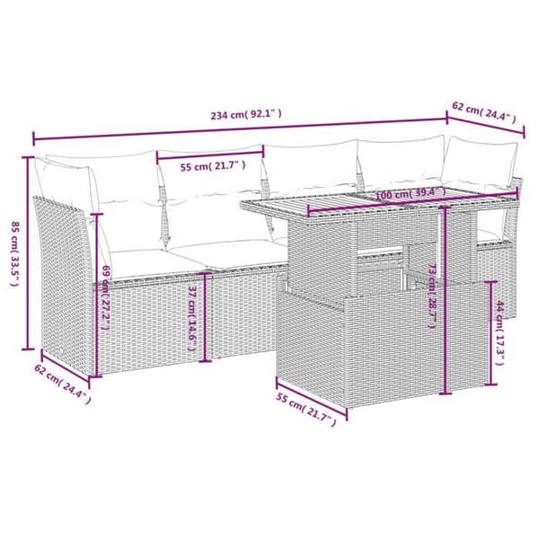 Maison Exclusive - Trädgårdsmöbler 5 delar med grå kuddar i flätad resin