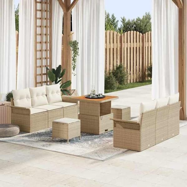 Maison Exclusive - 9 osan beige polyrottinkinen puutarhakalustesetti