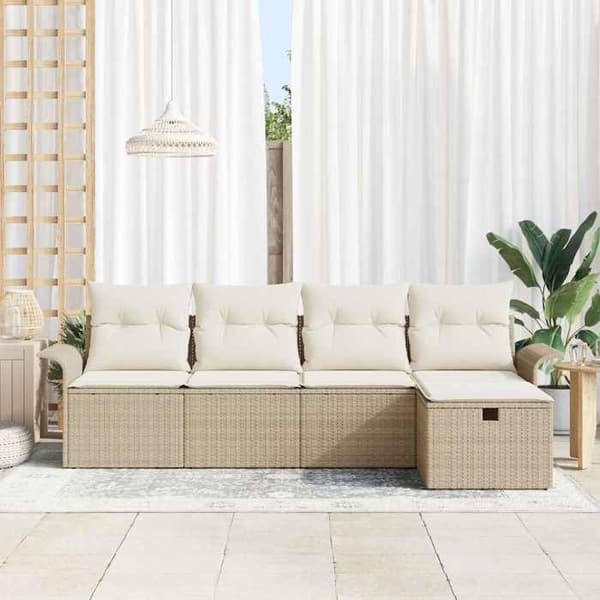 Maison Exclusive - 5 osan beige ja kerma polyrottinkinen puutarhakalustesetti