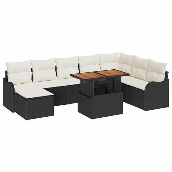 Havemøbel sæt - MAISON EXCLUSIVE - Modulært design - 9 dele - Sort poly rattan - Indbygget opbevaring Svart