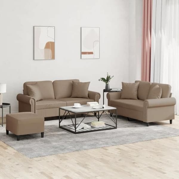 Maison Exclusive - 3 kpl:n sohvasetti cappuccino-värisillä keinonahkapehmusteilla