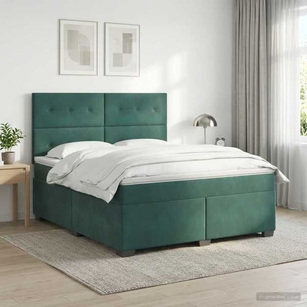 Maison Exclusive - Boxspring säng med mörkgrön madrass 140 x 200 cm Sammet Mörkgrön