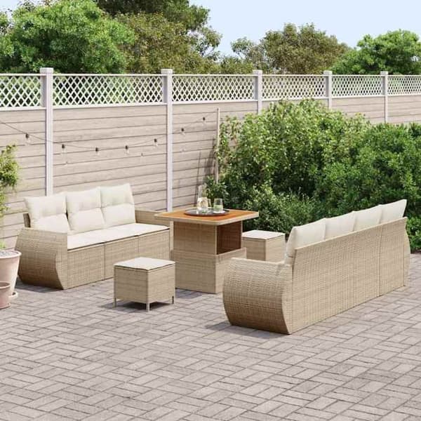 Maison Exclusive - 10-delars trädgårdsoff-set i beige polyrotting beige