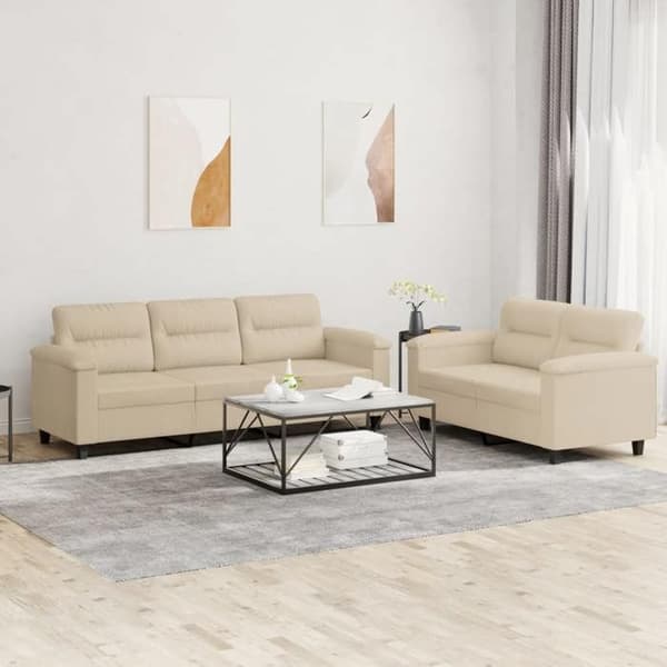 Maison Exclusive - Sæt af 2 sofaer med cremefarvede puder i mikrofiberstof