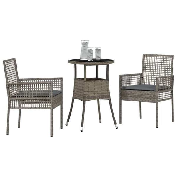 Trädgårdsmöbler - EXKLUSIVT HEM - 3 delar - Poly Rattan - Grå - Bord i härdat glas Grå