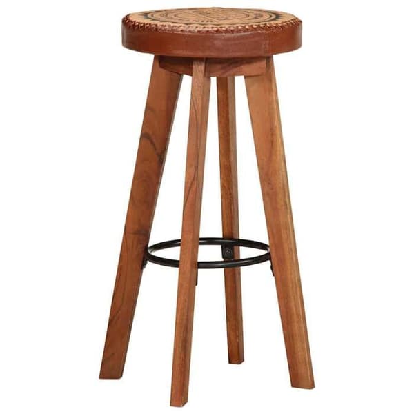 Maison Exclusive - Barstolar 2 st Äkta läder och solid akaciaträ