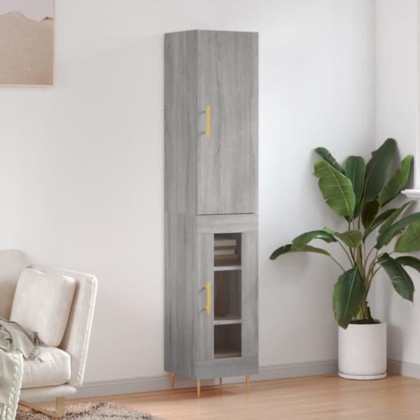 Maison Exclusive - Buffé hög Sonoma grå 34,5x34x180 cm Ingenjörsträ