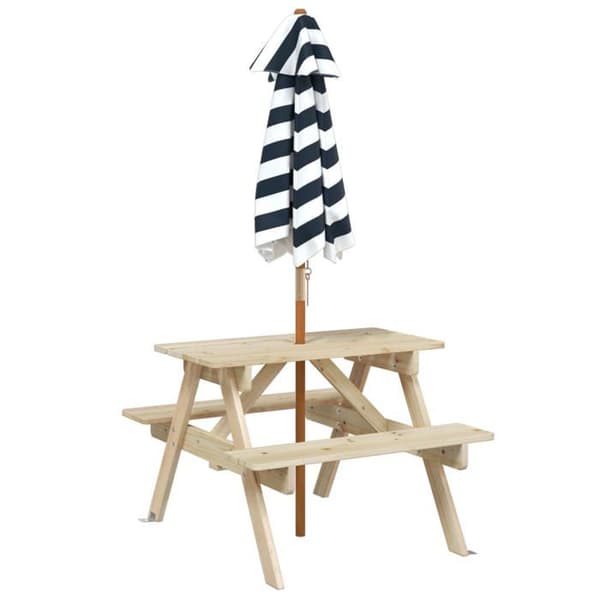 Picknickbord - EXKLUSIV HEM - Bord för 4 barn - Furu - Polyester parasoll - 2-i-1 set
