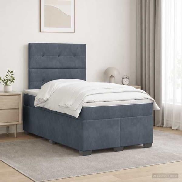 Sengestel med madras - EKSKLUSIV HUS - Boxspring 120x200 - Mørkegrå velour - Justerbar hovedgærde - LED USB Mörkgrå
