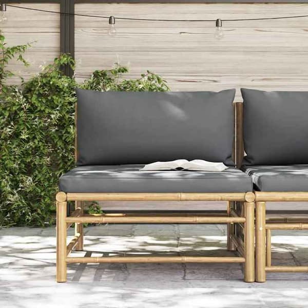 Maison Exclusive - Mitten av trädgården soffa med mörkgrå kuddar i bambu