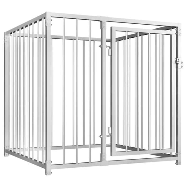 Utomhuskennel - Exklusivt hus - 100 x 100 x 100 cm - Robust stål - Låsbar dörr silver-
