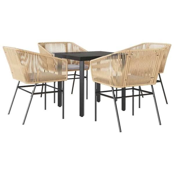 Havemøbel sæt - MAISON EXCLUSIVE - 5 dele - Brun - Poly rattan - Tempereret glas bordplade brun