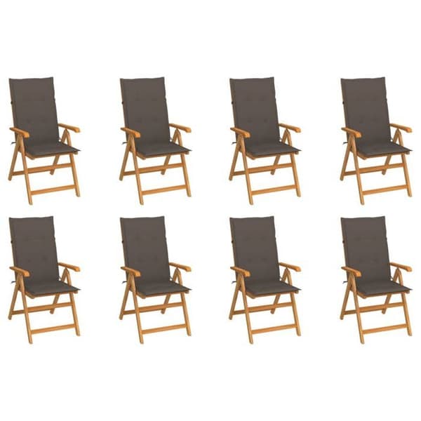 Maison Exclusive - Fällbara lutande fåtöljer med kuddar, 8 delar, i massivt teak mol
