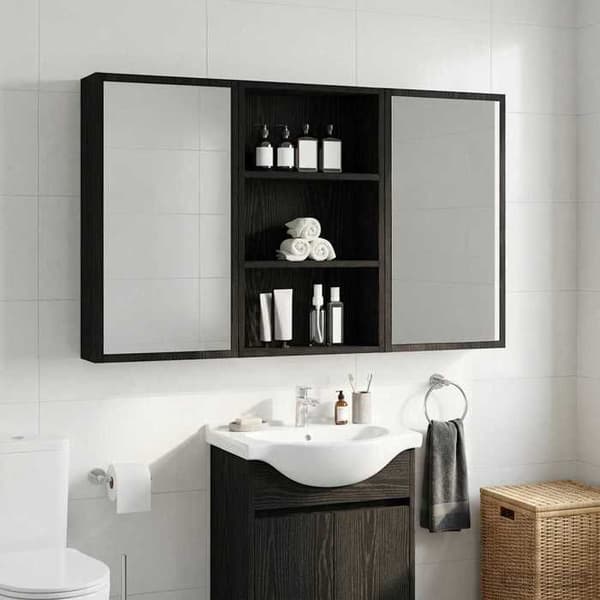 Maison Exclusive - Vægskab til badeværelse Sort Eg 40 x 14 x 70 cm