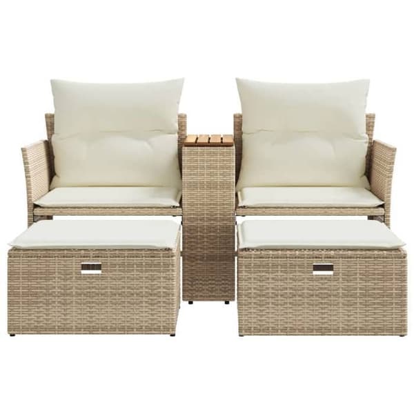 Maison Exclusive - 2-sits trädgårdssoffa med beige flätad resinpuffar