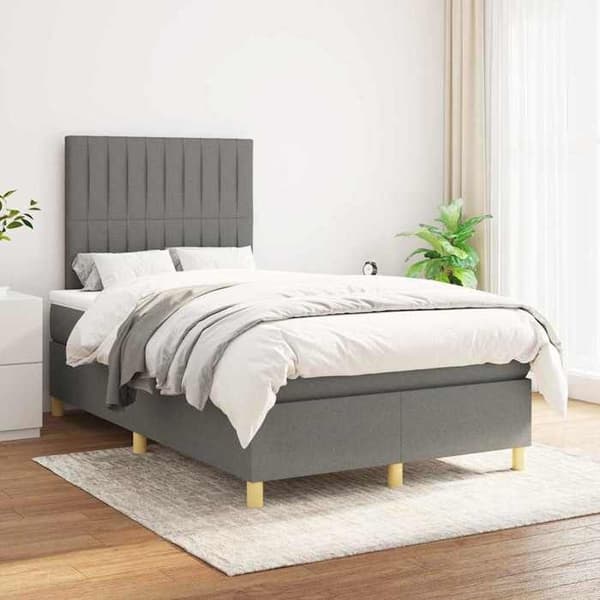 Maison Exclusive - Sängbotten med lameller och mörkgrå madrass 120x190cm tyg