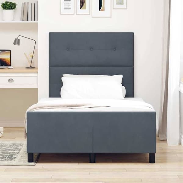 Ljust boxspring - MAISON EXCLUSIVE - Sammet - Mörkgrå - 120 x 190 cm - Justerbar huvudgavel Mörkgrå
