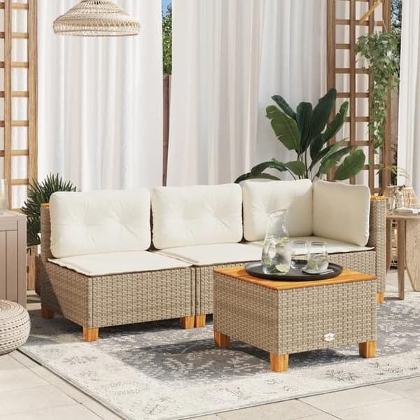 Maison Exclusive - Trädgårdsoffa med kuddar 3 platser beige flätad resin