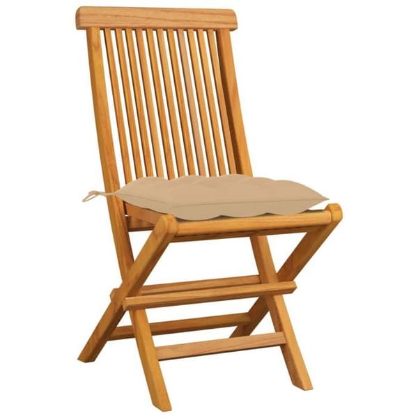 Maison Exclusive - Fällbara stolar med beige kuddar, 4 delar, i massivt teak beige