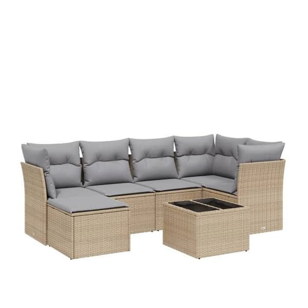 Maison Exclusive - Trädgårdsmöbler med kuddar 7 delar blandning beige flätad resin