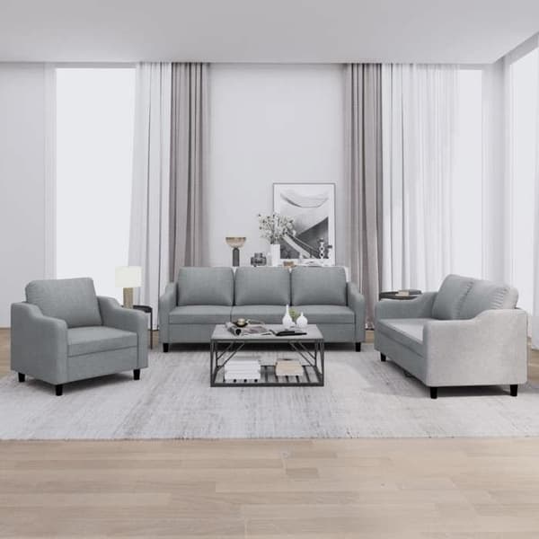 Sohvaryhmä - MAISON EXCLUSIVE - 3 kpl - Vaaleanharmaa kangas - Vaneri & metalli - Pehmeä istuin Ljusgrått
