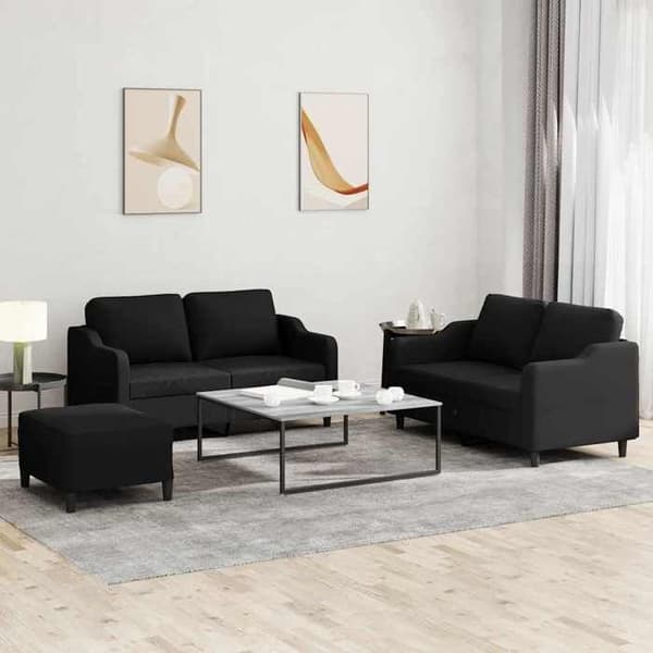 Sofa sæt - MAISON EXCLUSIVE - 3-delt sæt - Sort - Stof - Multifunktionel puf Svart