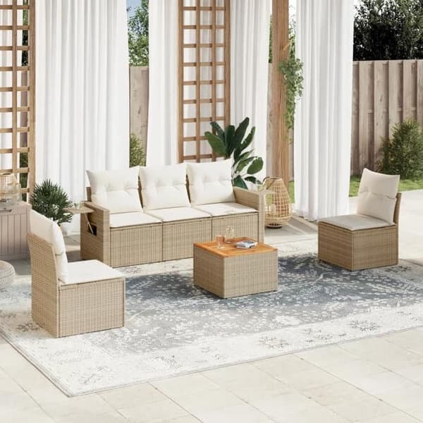 Maison Exclusive - Trädgårdsmöbler med kuddar 6 delar beige flätad resin beige