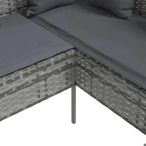 Maison Exclusive - Ute-soffa i L-form med kuddar, flätad resin, grå