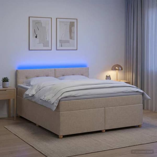 Maison Exclusive - Boxspring säng med madrass Crème 140 x 190 cm Tyg Grädde